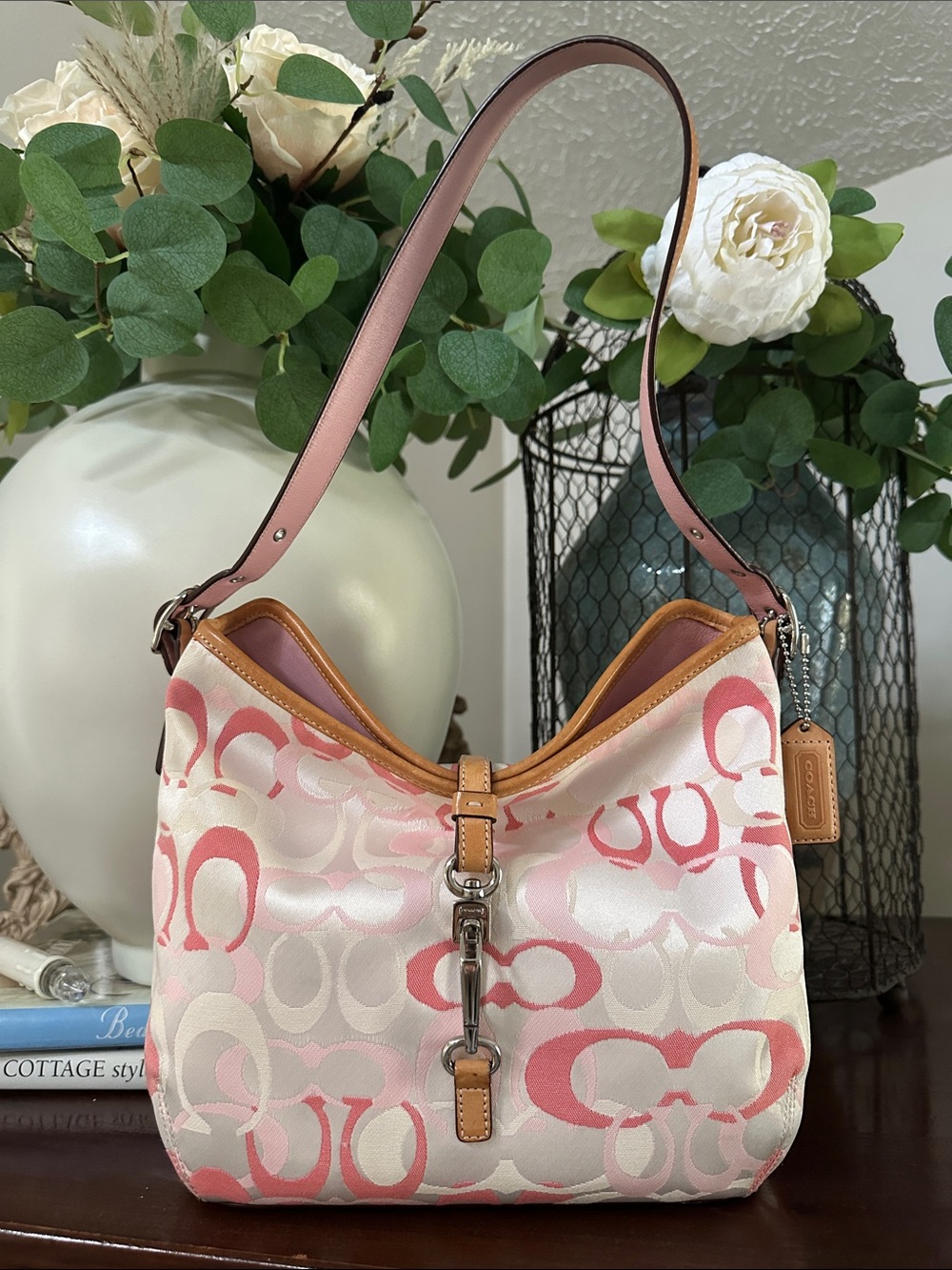 Rare Y2K Coach Pink Signature Optic C Hampton Clip Hobo - Picture 4 of 17